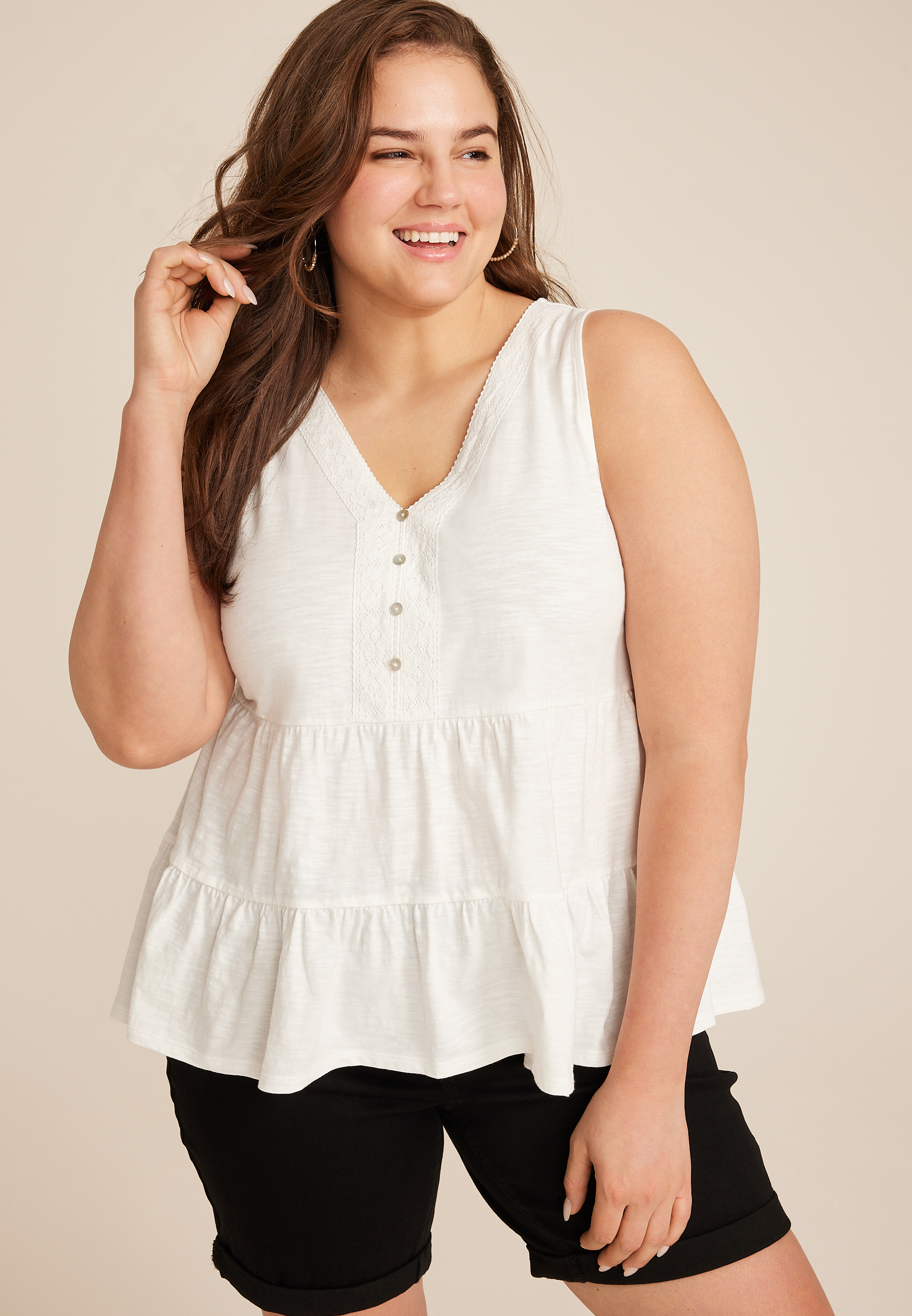 Plus Size Lace Tiered Babydoll Tank Top