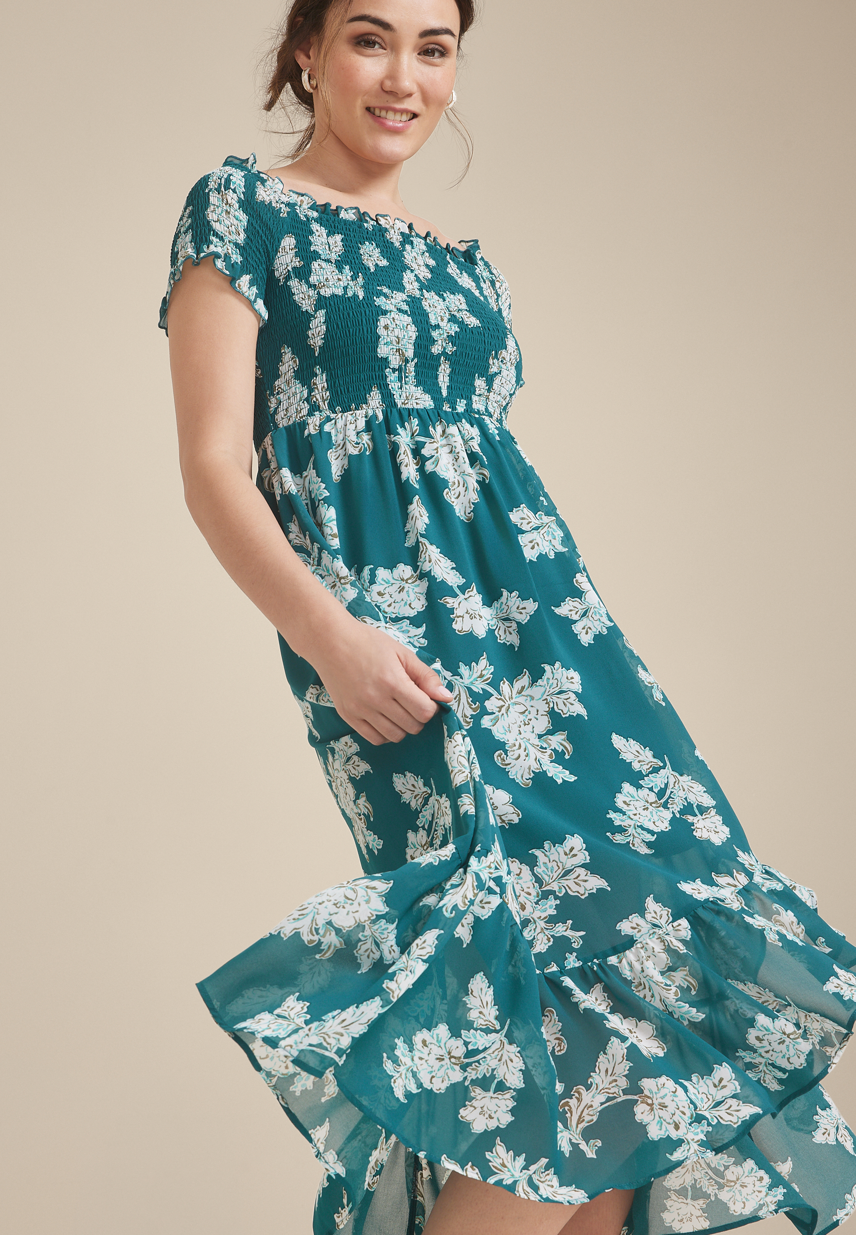Off The Shoulder Smocked Midi Dress, C9887, large