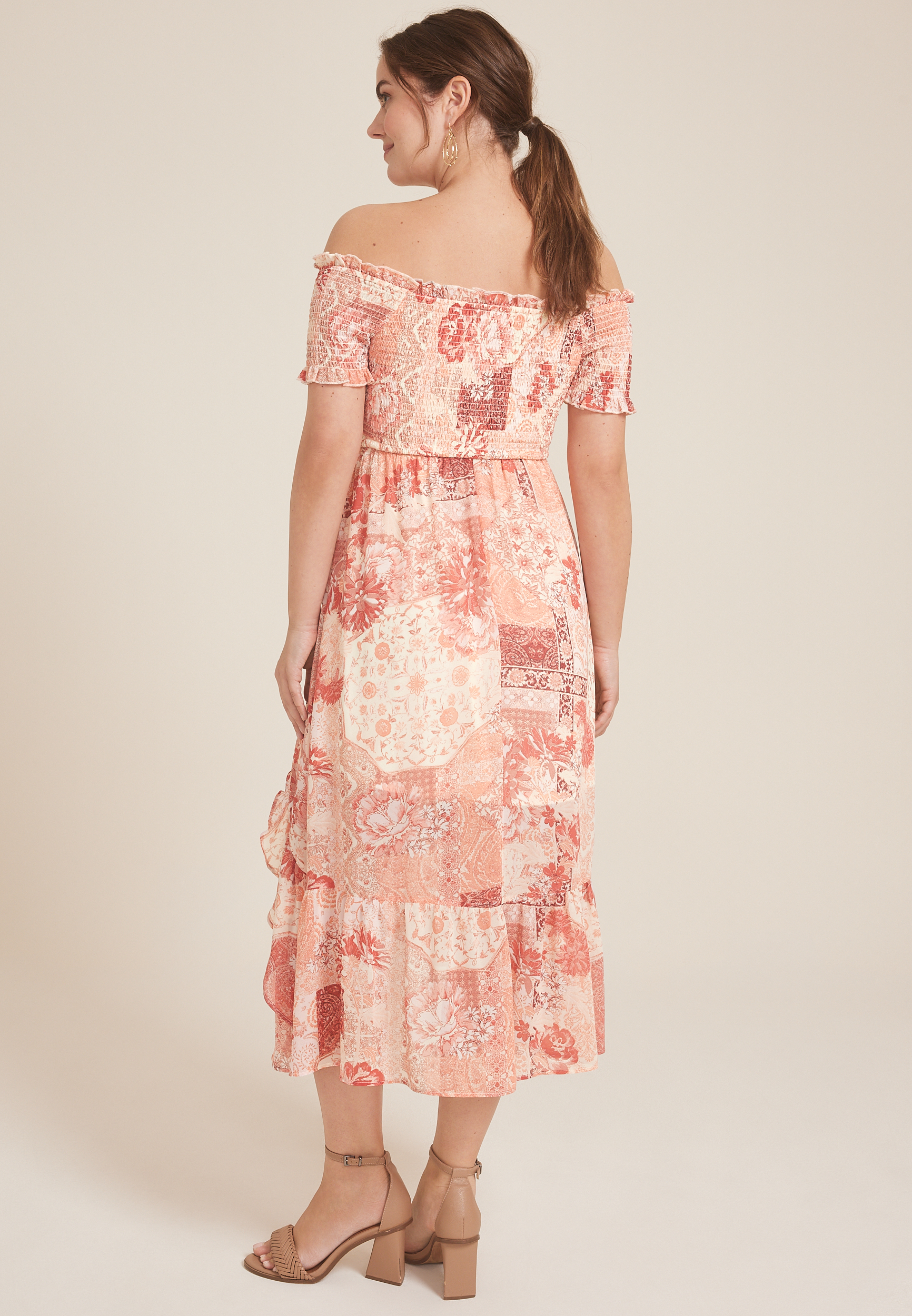 Off The Shoulder Smocked Midi Dress