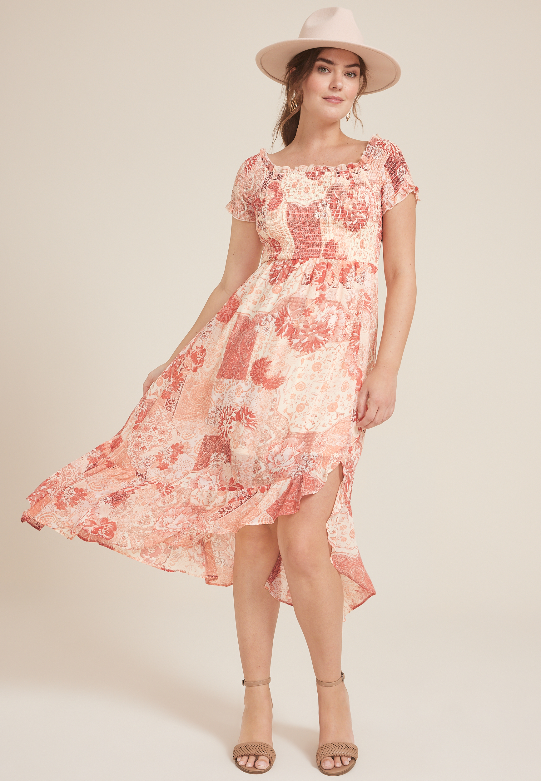 Off The Shoulder Smocked Midi Dress