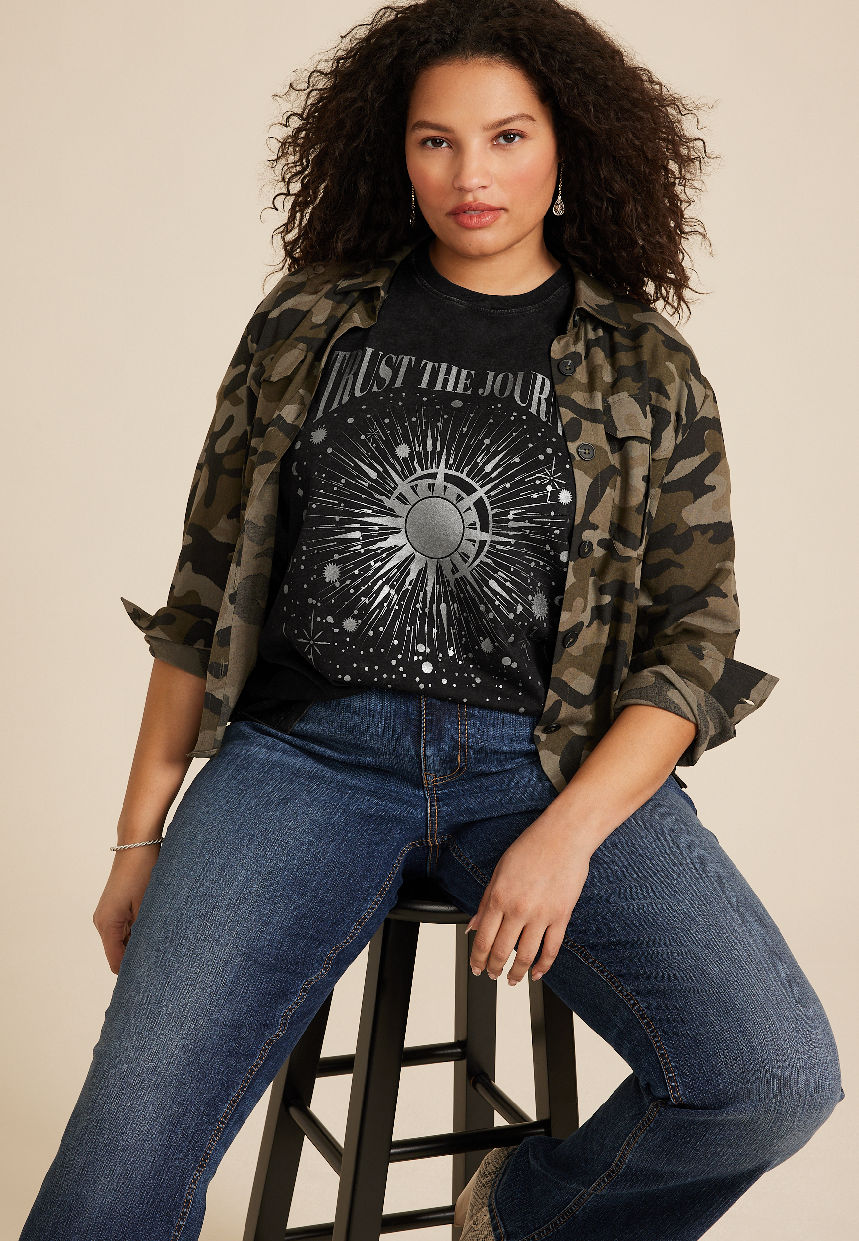Plus Size Trust The Journey Celestial Relaxed Fit Graphic Tee, C106, large