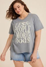Plus Size Less People More Dogs Relaxed Fit Graphic Tee, Blue Fade, small