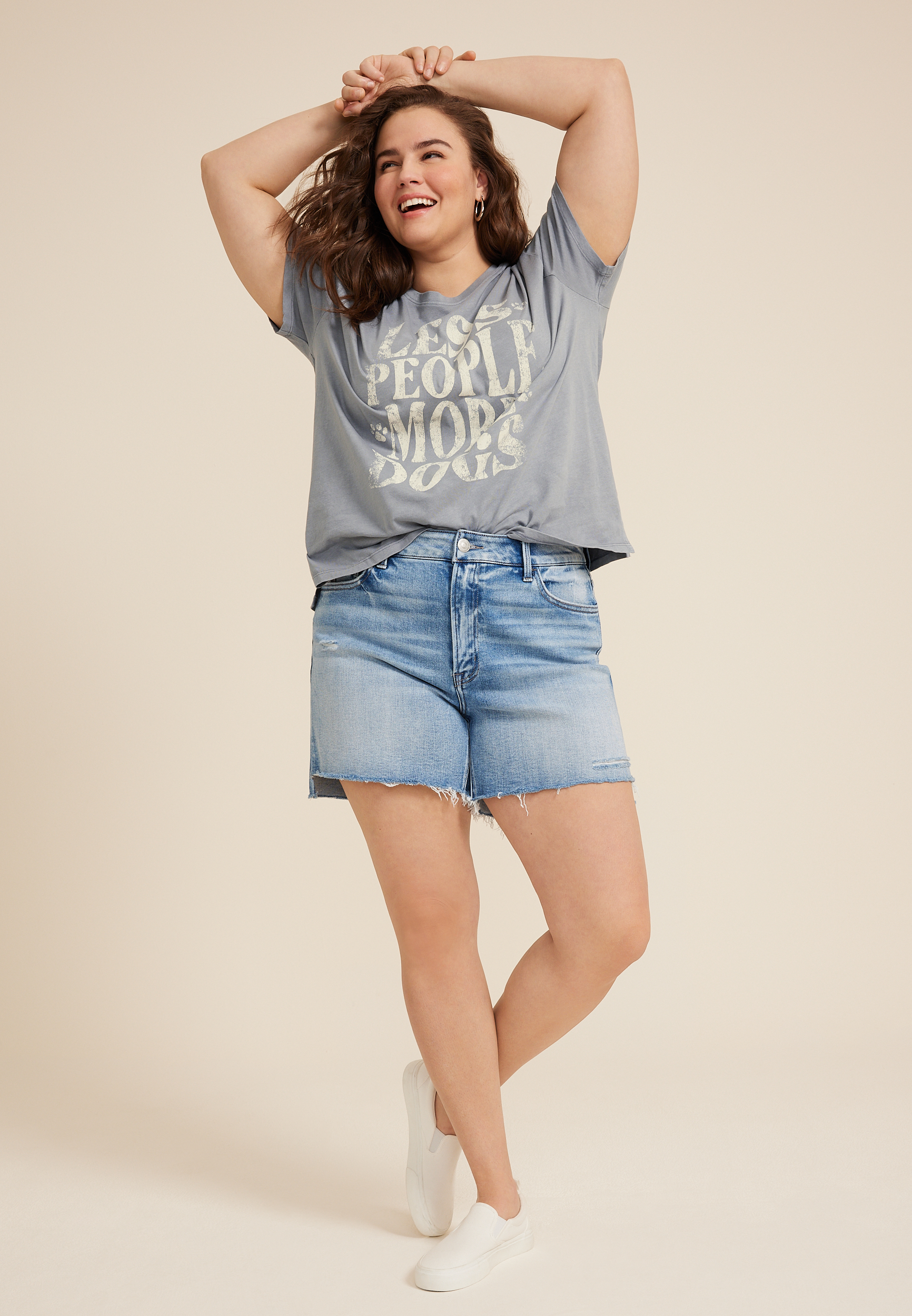 Plus Size Less People More Dogs Relaxed Fit Graphic Tee, Blue Fade, large