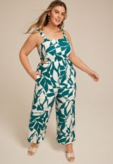 Plus Size Bare Printed Side Cut Out Cropped Jumpsuit, C9887, small