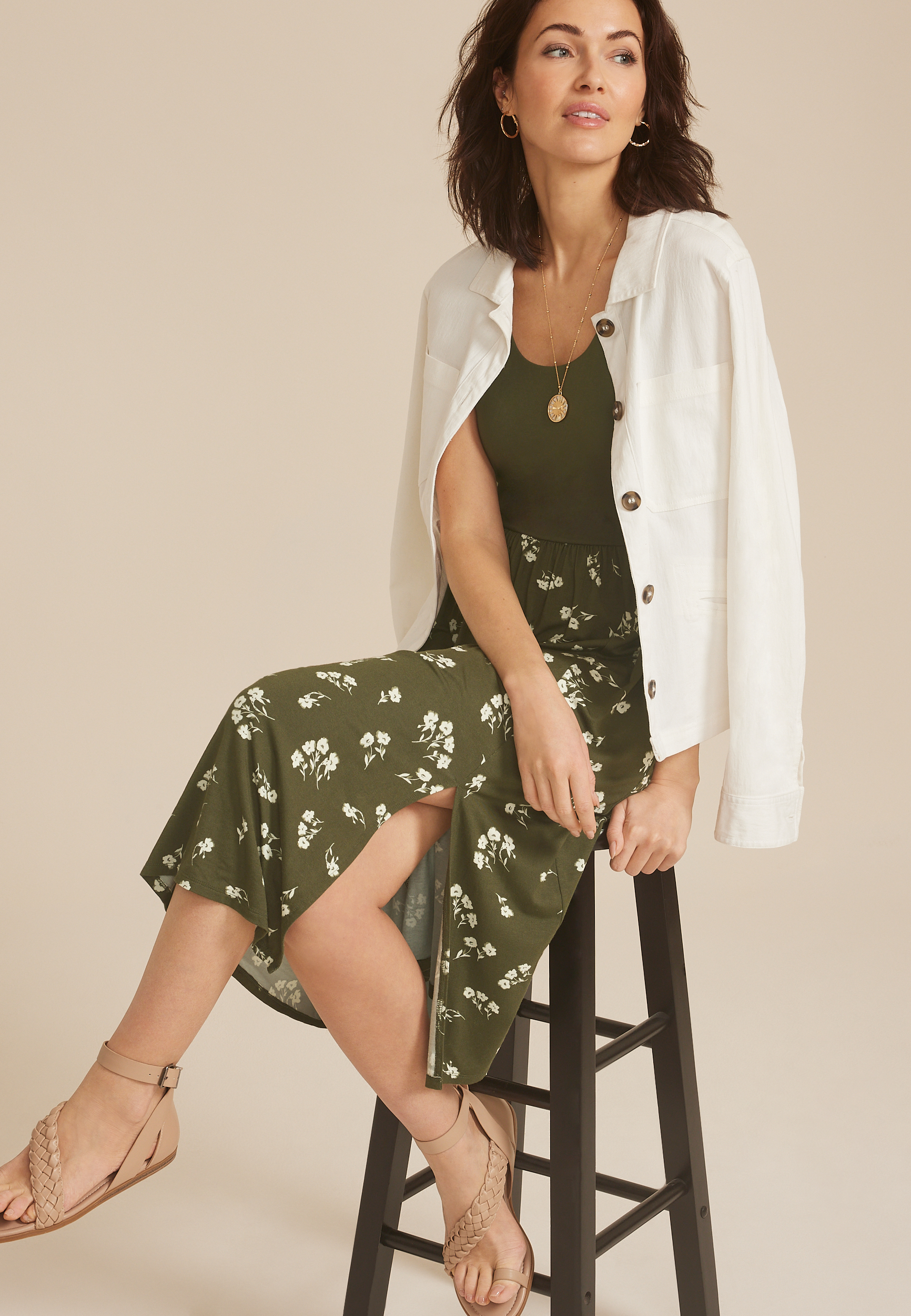 24/7 Bare Front Slit Midi Dress