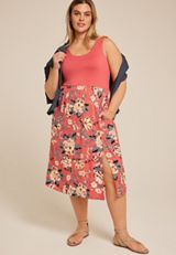 Plus Size 24/7 Bare Front Slit Midi Dress, Mineral Red Combo, small