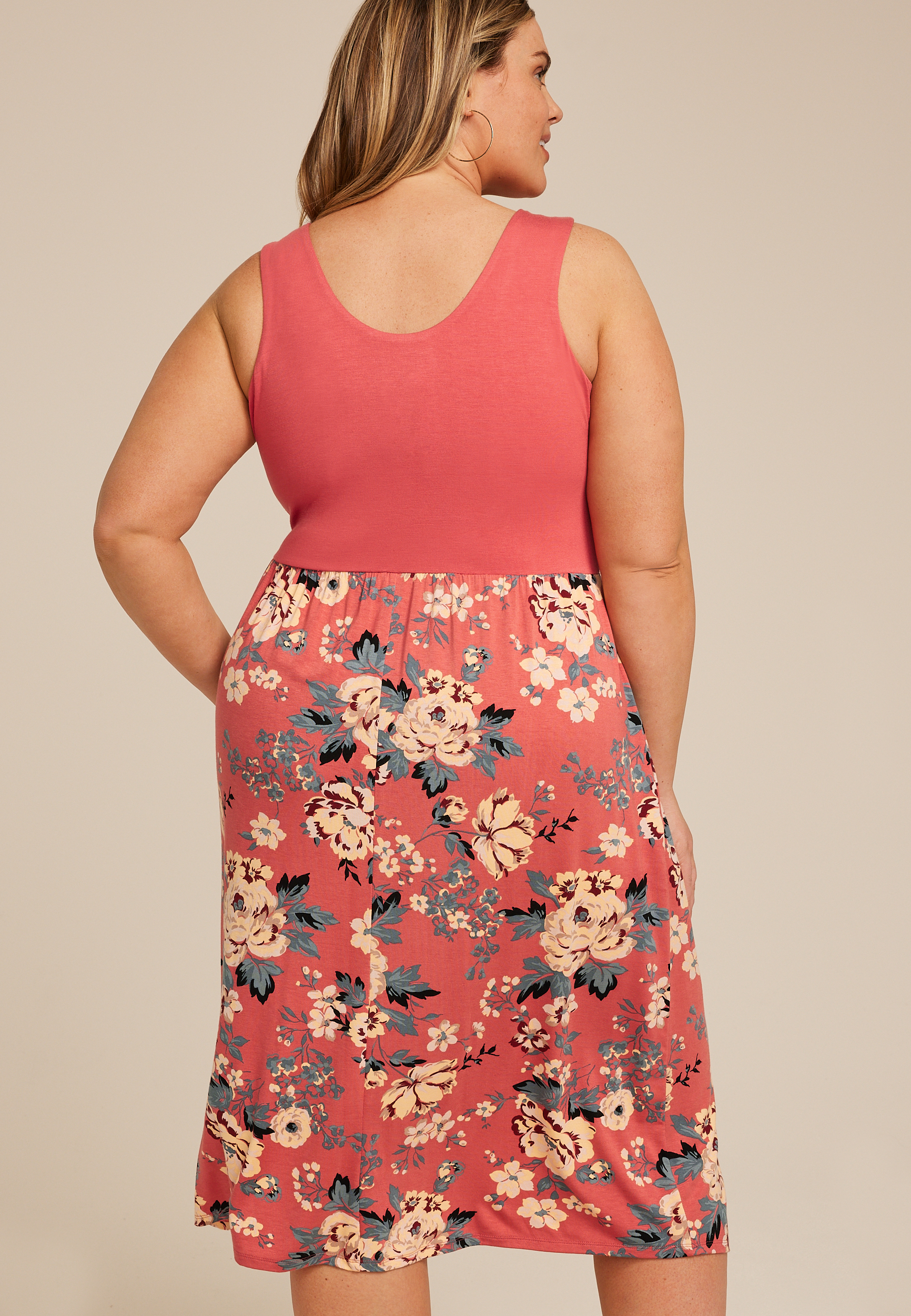 Plus Size 24/7 Bare Front Slit Midi Dress, Mineral Red Combo, large