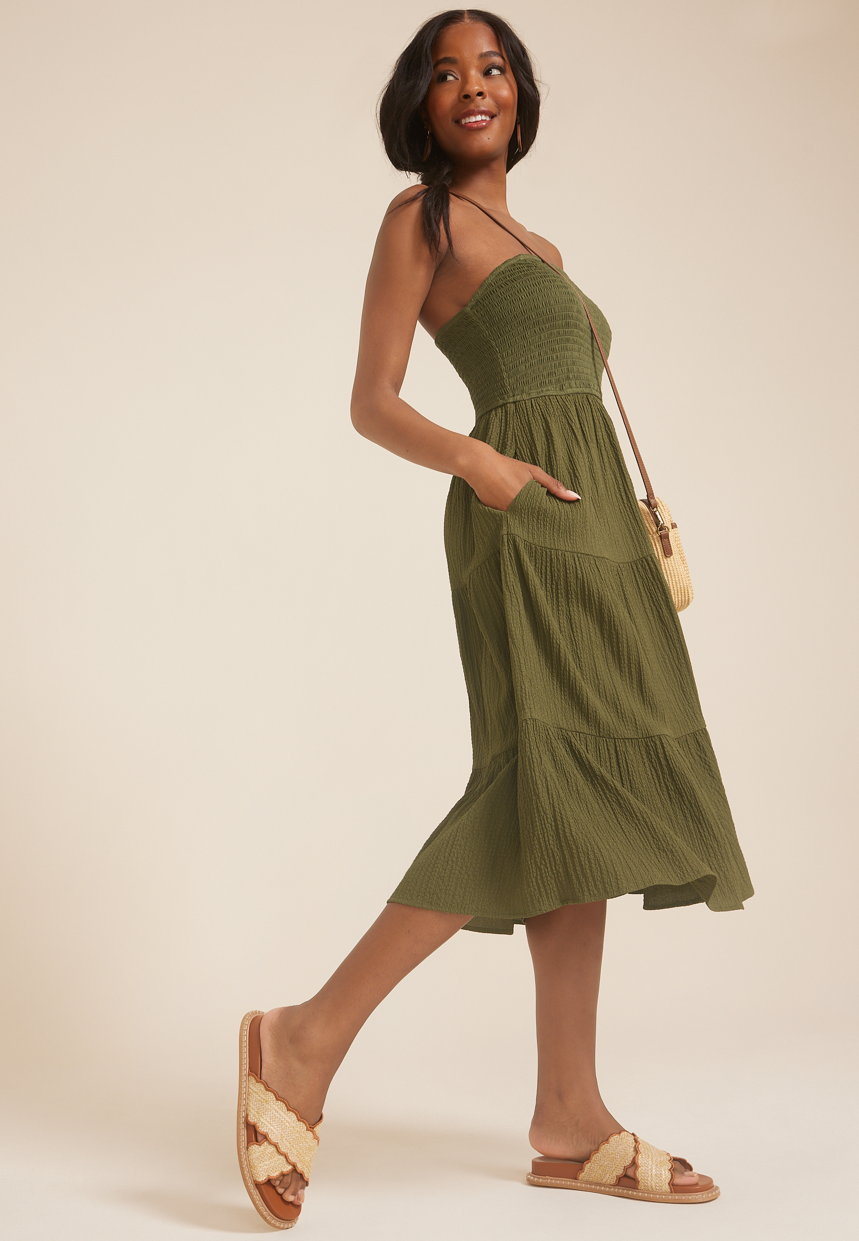 Smocked Tube Midi Dress