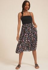 Floral Smocked Tube Midi Dress, BLACK COMBO, small