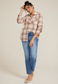 Cabin Plaid Boyfriend Tunic Button Down Shirt