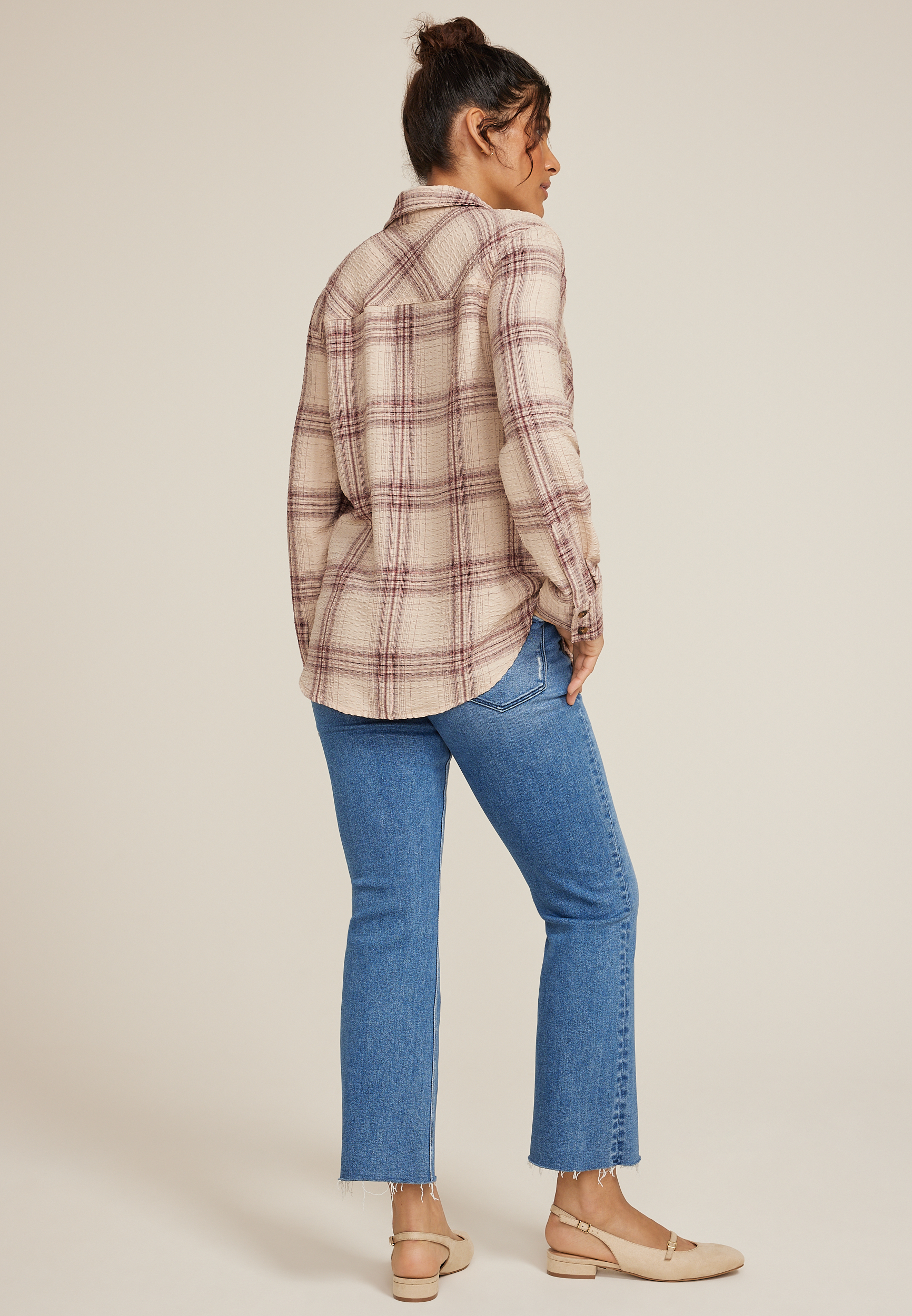 Pucker Plaid Button Down Shirt, C4695, large