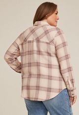 Plus Size Pucker Plaid Button Down Shirt, C4695, small
