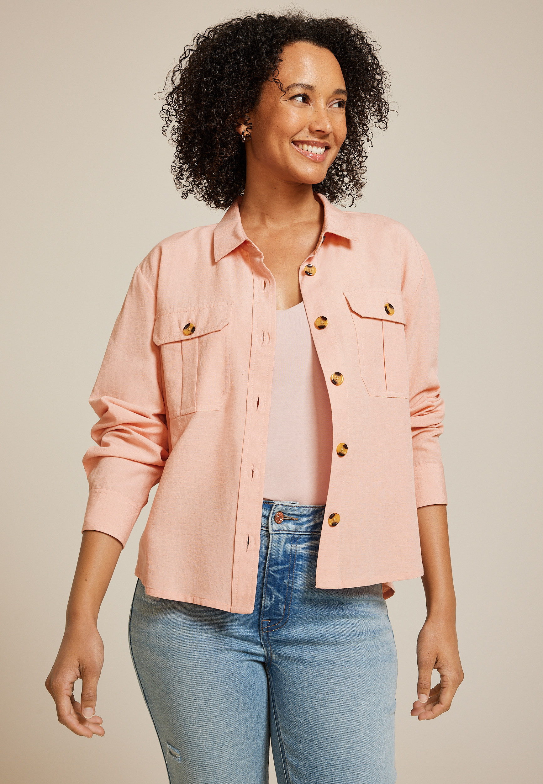 Utility Relaxed Button Down Shirt, MISTY ROSE, large