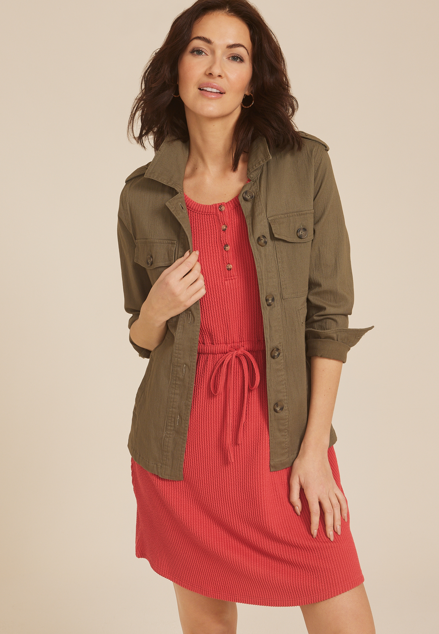 24/7 Bare Henley Wavy Rib Dress