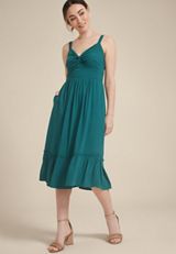 Bare Front Knot V Neck Midi Dress, , small
