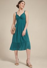 Bare Front Knot V Neck Midi Dress, , small