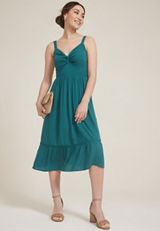 Bare Front Knot V Neck Midi Dress, , small