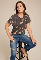 24/7 Charlotte Floral Flutter Sleeve Tee, C2722, small