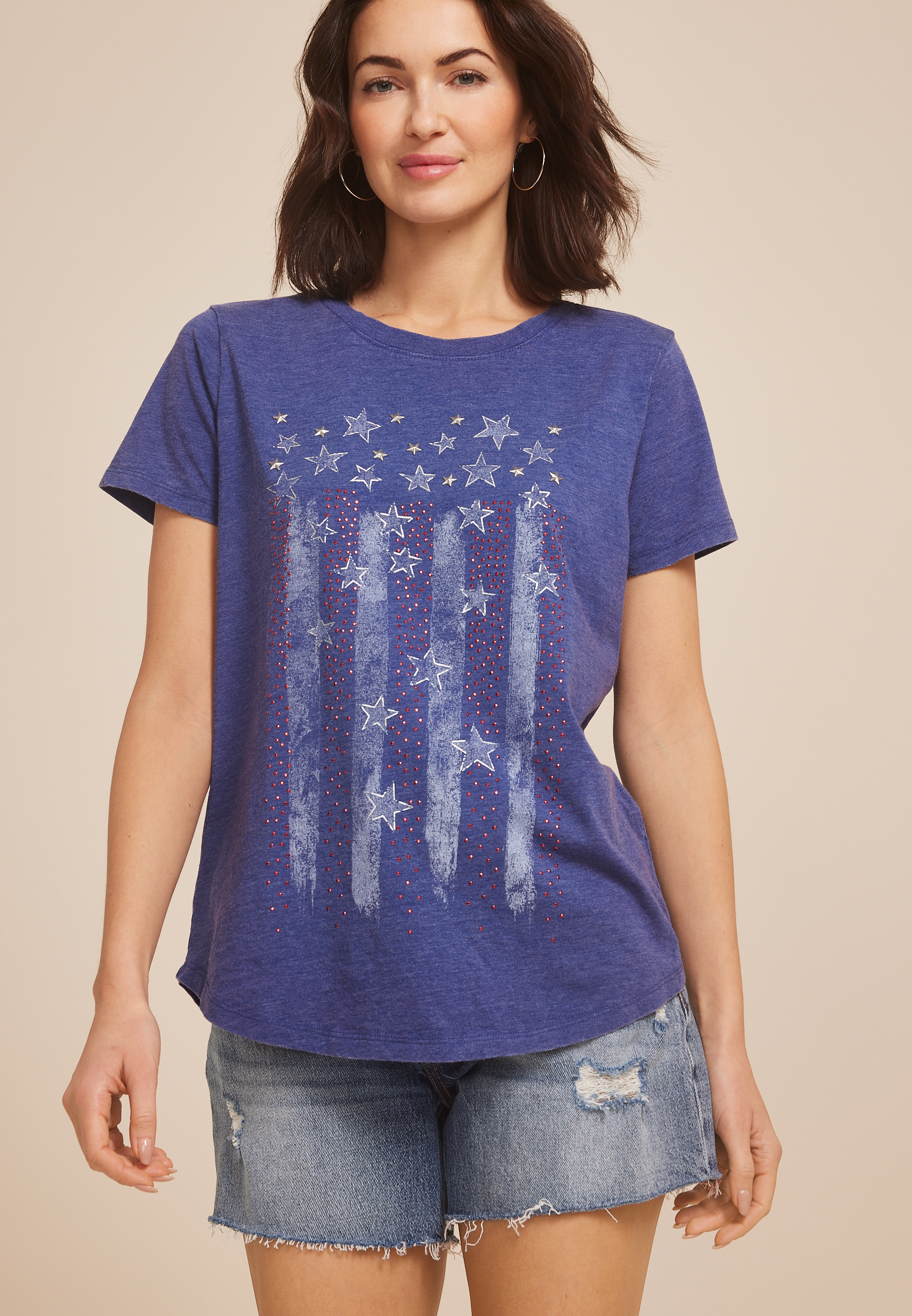 Americana Rhinestone Flag Classic Fit Graphic Tee, C1149, large