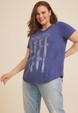 Plus Size Americana Rhinestone Flag Classic Fit Graphic Tee, C1149, small