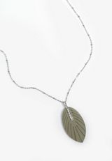 Faux Leather Green Leaf Pendant Necklace, , small