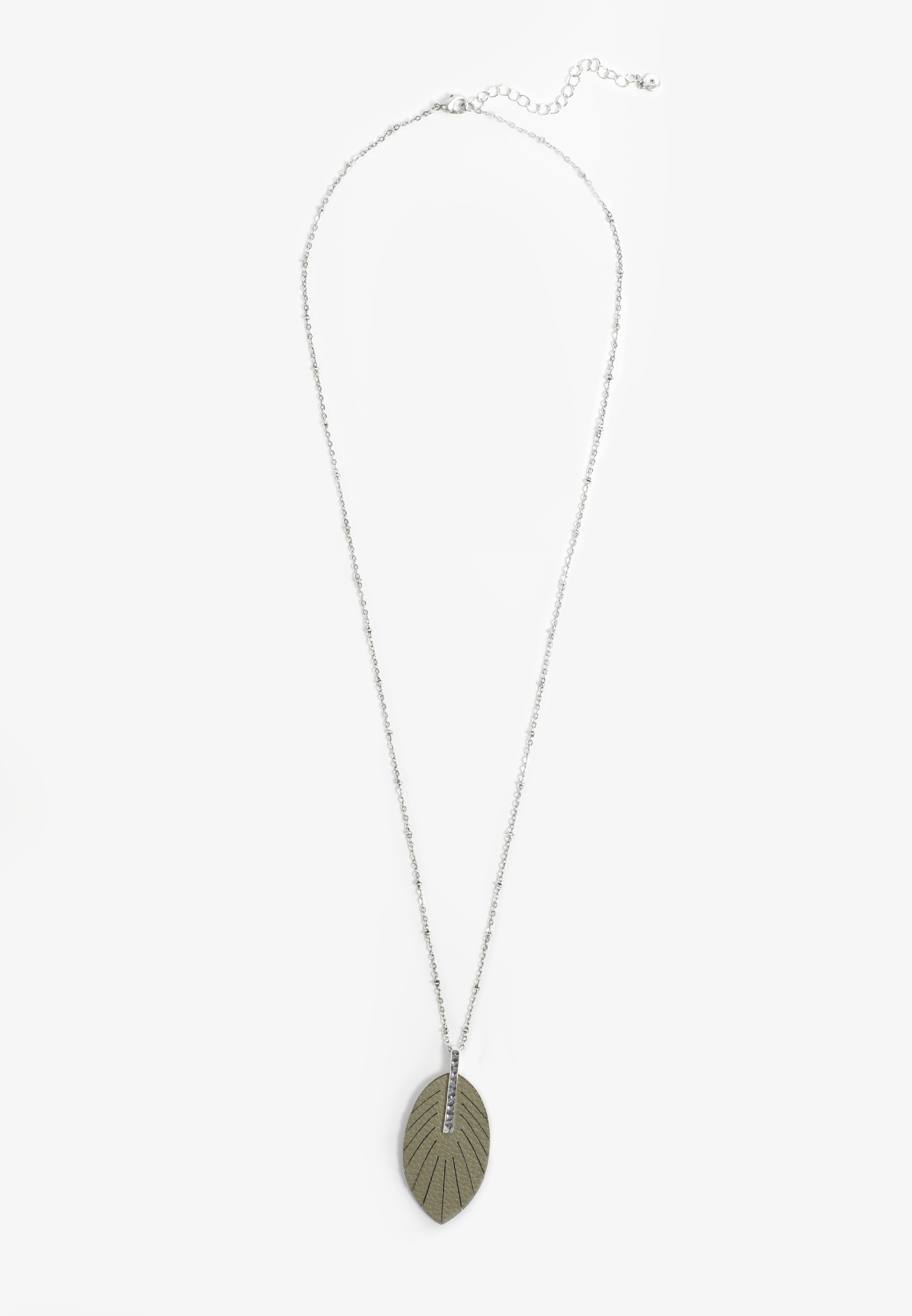 Faux Leather Green Leaf Pendant Necklace, , large