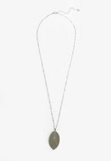 Faux Leather Green Leaf Pendant Necklace, , small