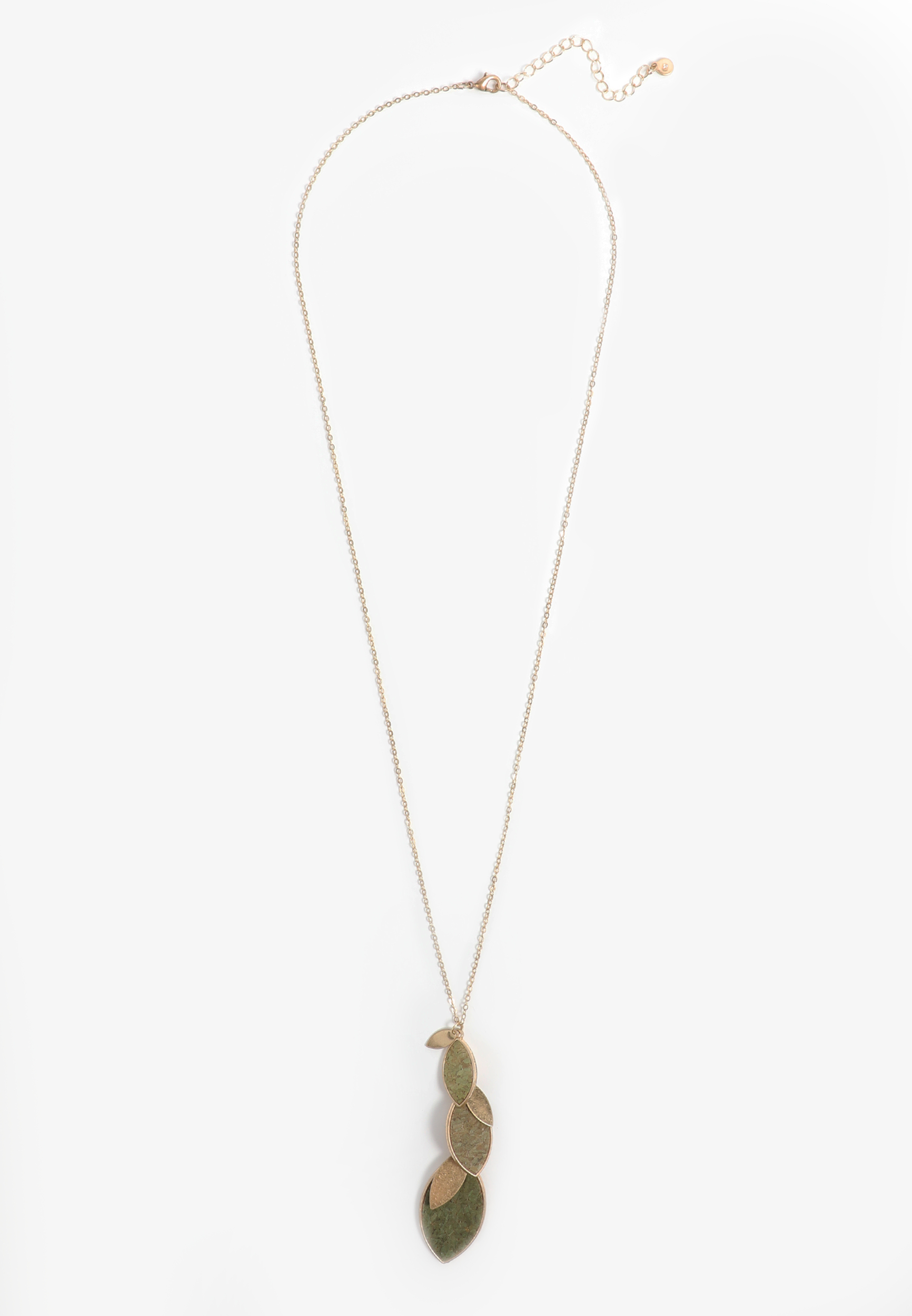 Green Ombre Leaf Linear Pendant Necklace, , large