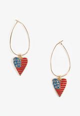 Gold Americana Flag Heart Wire Drop Earrings, C1524, small