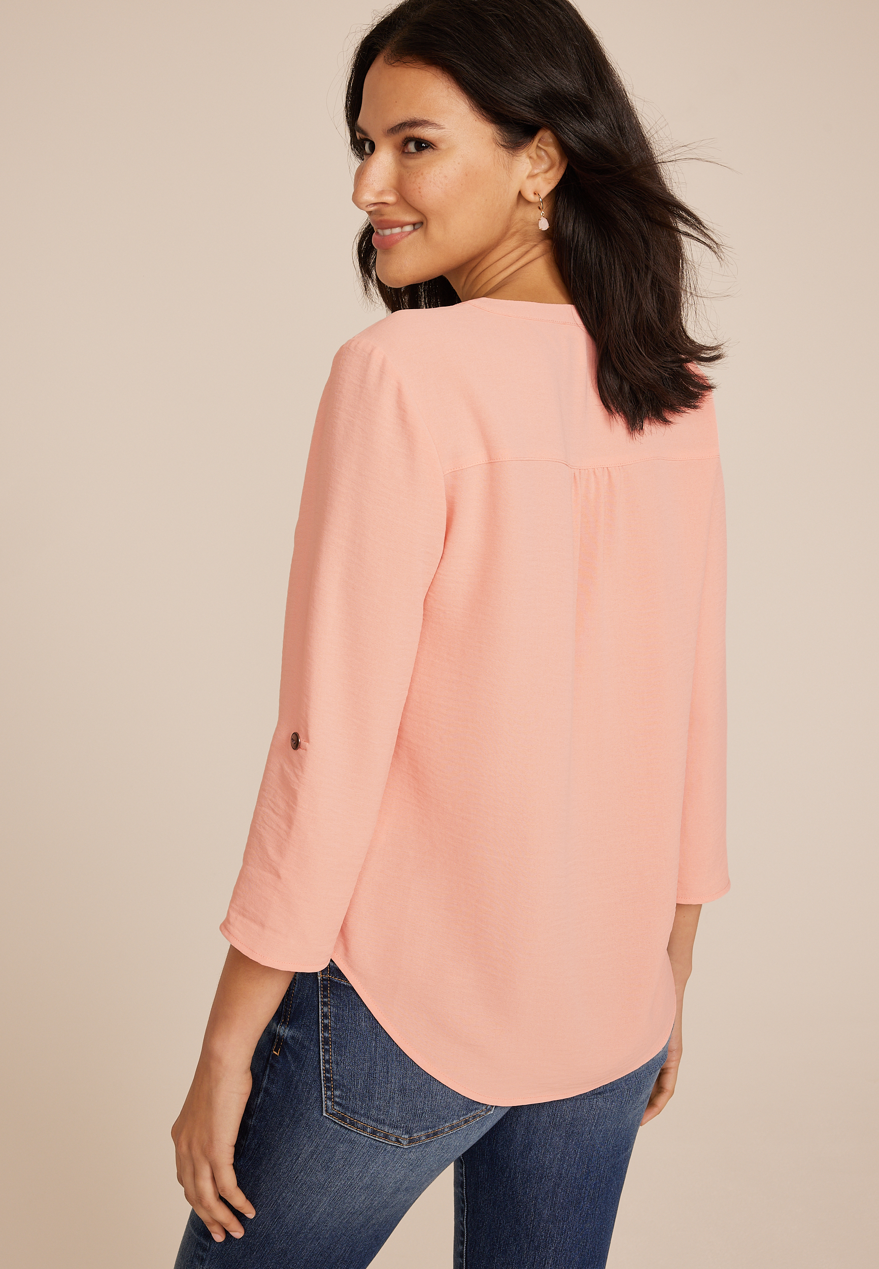 Atwood 3/4 Sleeve Popover Blouse, , large