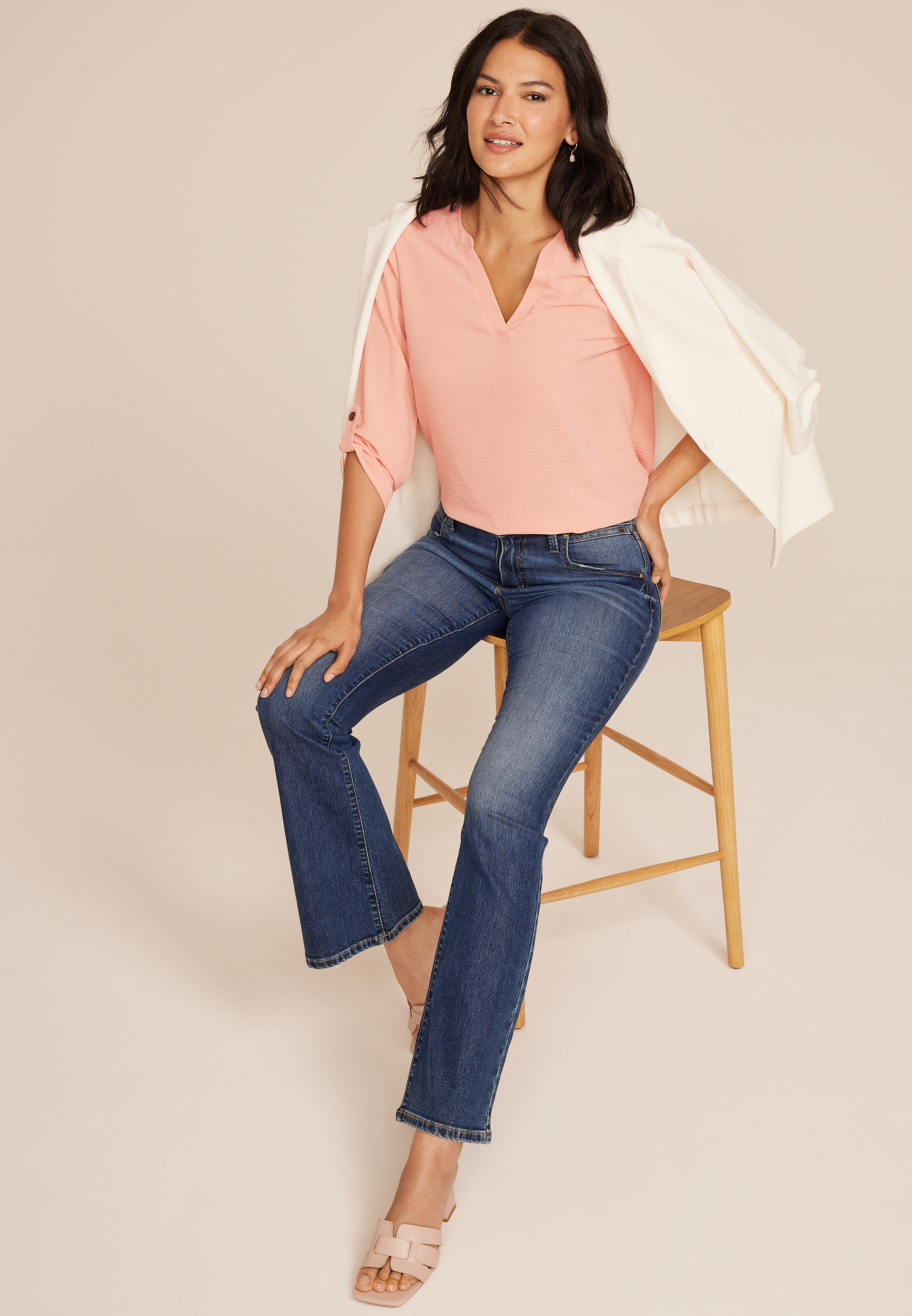 Atwood 3/4 Sleeve Popover Blouse, , large