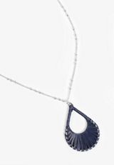 Blue Raffia Wrapped Teardrop Pendant Necklace, , small