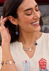 Americana Blue Heart Wire Drop Earrings, BLUE, small