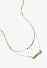 Green Stone Bar Double Layered Necklace, , small