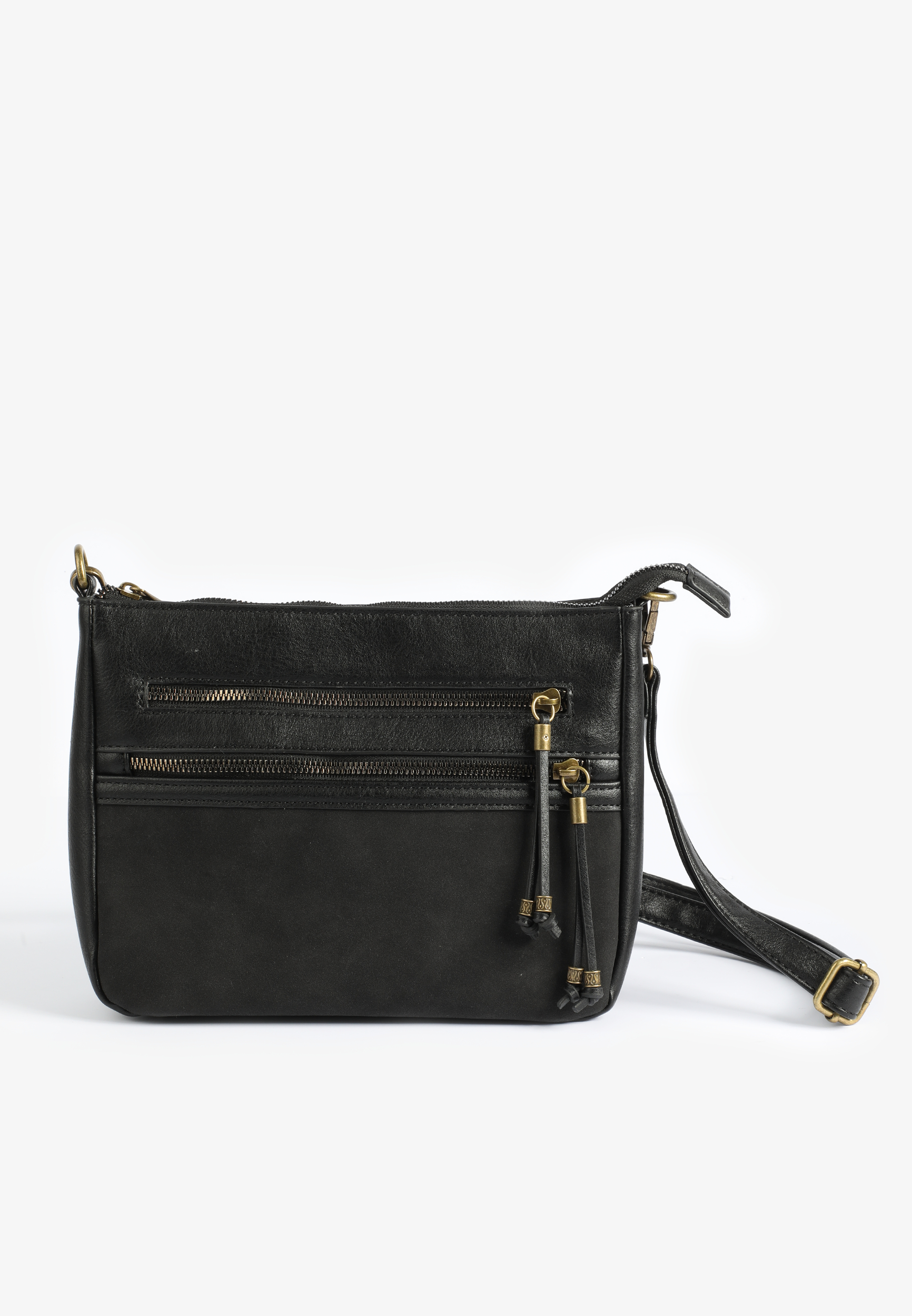 Black Faux Leather Zipper Crossbody Bag