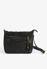 Black Faux Leather Zipper Crossbody Bag, BLACK, small