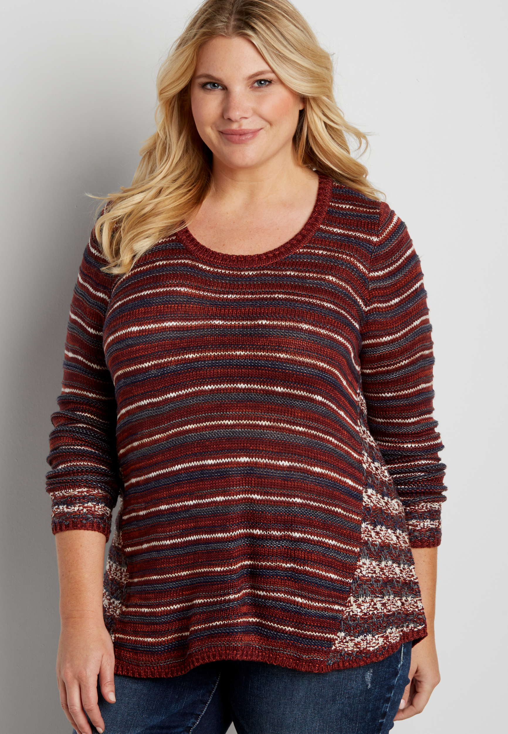 plus size striped pullover swing sweater | maurices