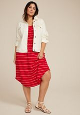 Plus Size 24/7 Bare Striped Cinched Waist Midi Dress, C2947, small
