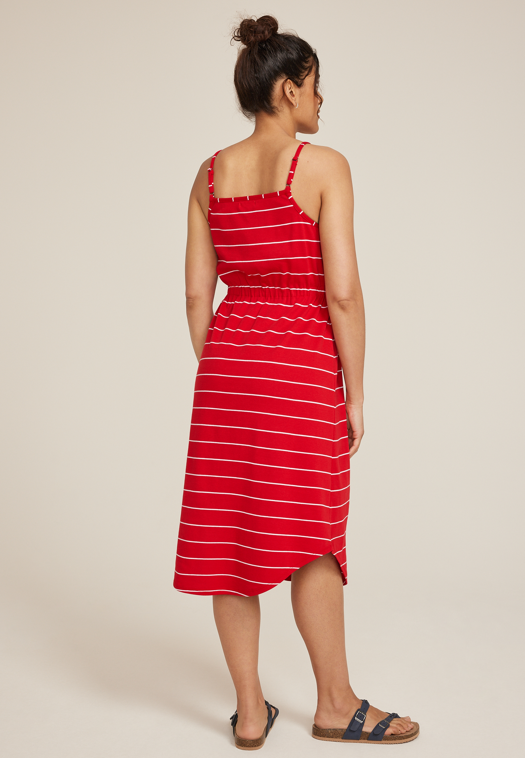 24/7 Bare Striped Cinched Waist Midi Dress, C2947, large
