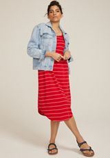 24/7 Bare Striped Cinched Waist Midi Dress, C2947, small