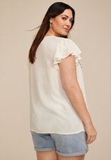 Plus Size Embroidered Tie Front Blouse, C1212, small