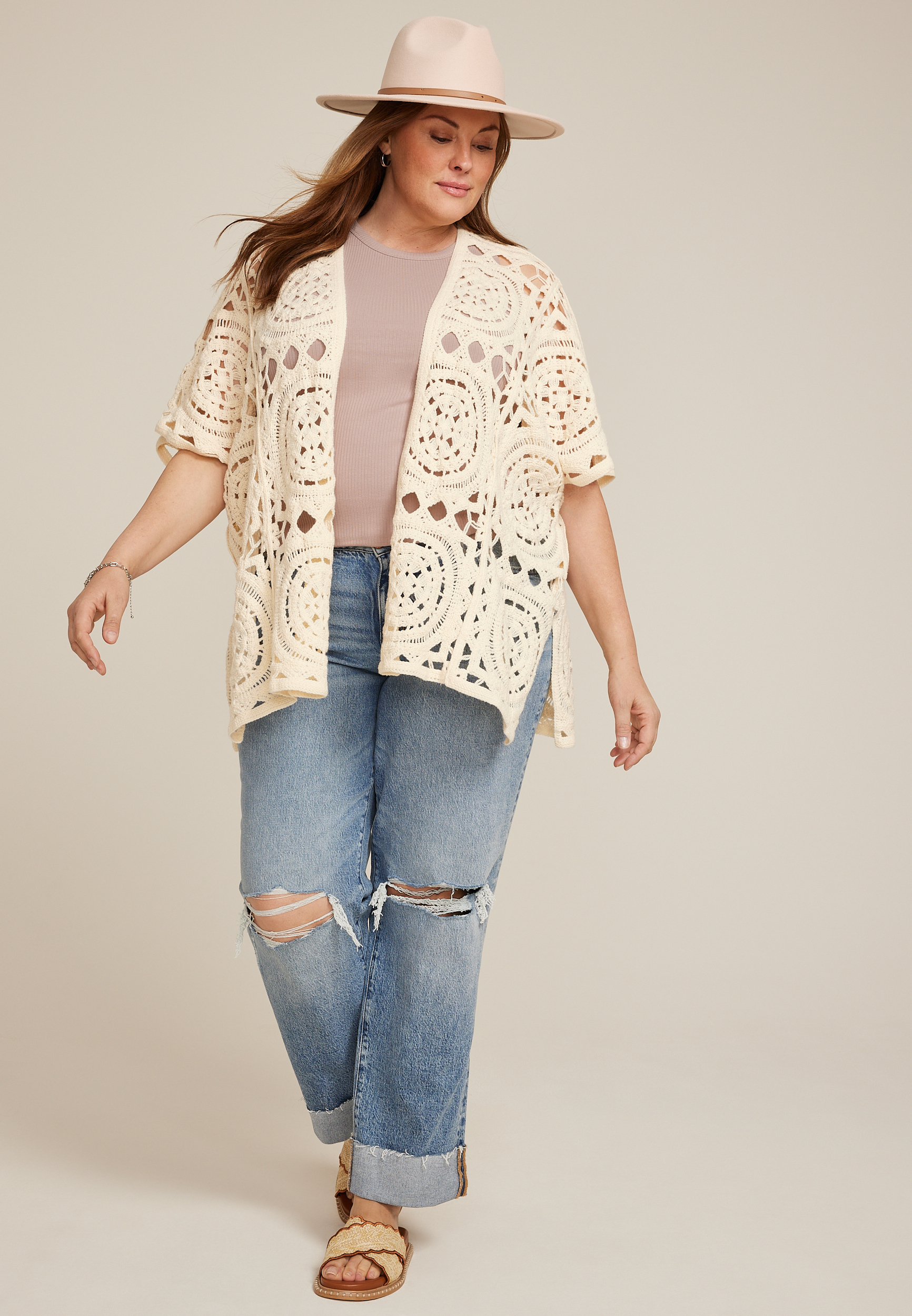 Crochet Medallion Kimono, , large