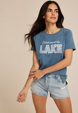 Catch Me At The Lake Classic Fit Graphic Tee, WASHED NAVY, small