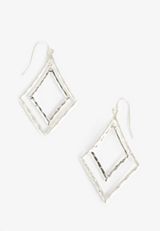 Silver Hammered Double Diamond Shape Drop Earrings, C431, small