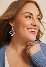 Silver Hammered Double Diamond Shape Drop Earrings, C431, small