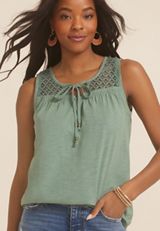 Crochet Yoke Tie Front Tank Top, C6740, small
