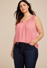 Plus Size Crochet Yoke Tie Front Tank Top, C9894, small
