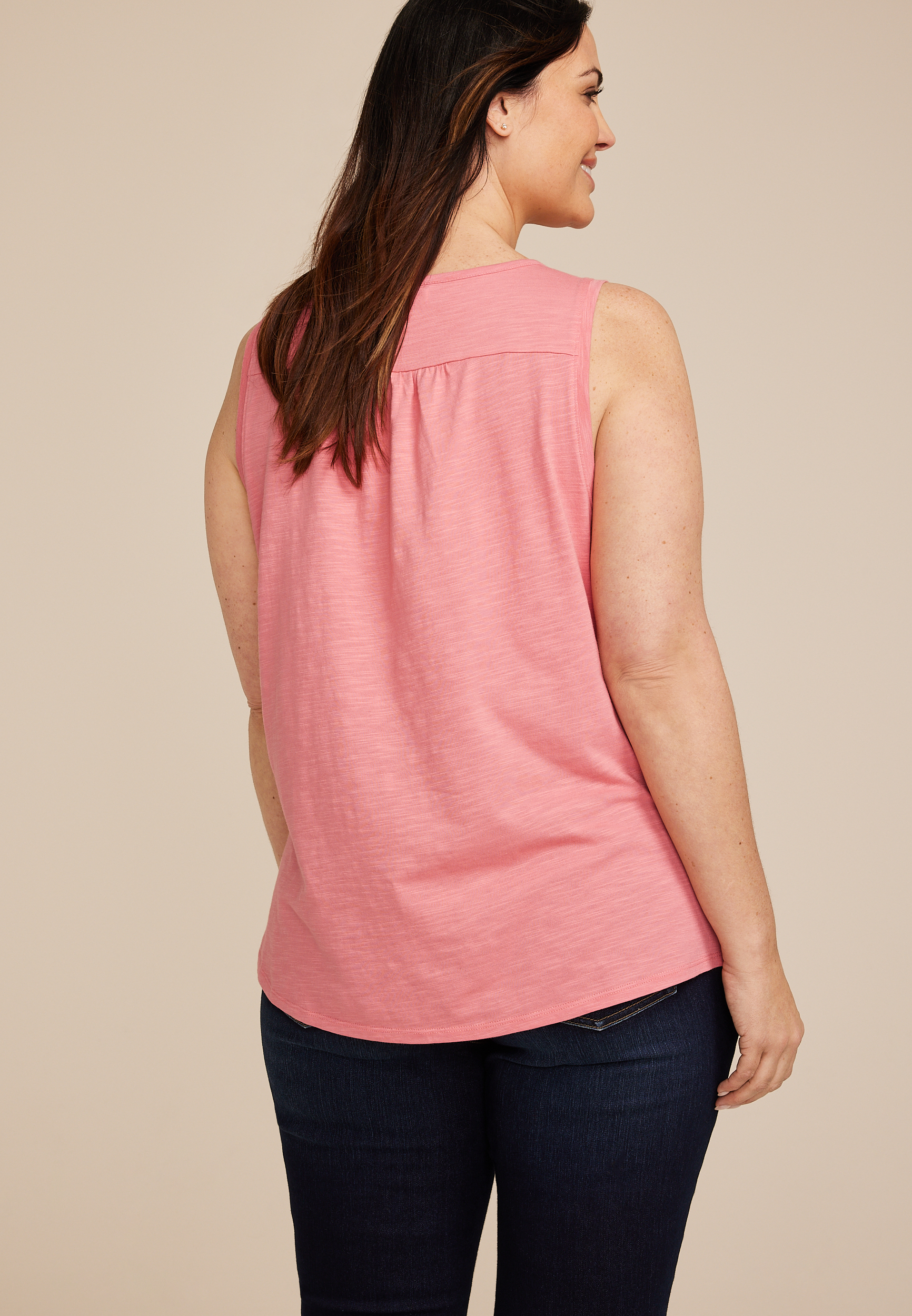 Plus Size Crochet Yoke Tie Front Tank Top, C9894, large