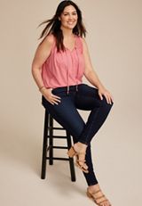 Plus Size Crochet Yoke Tie Front Tank Top, C9894, small