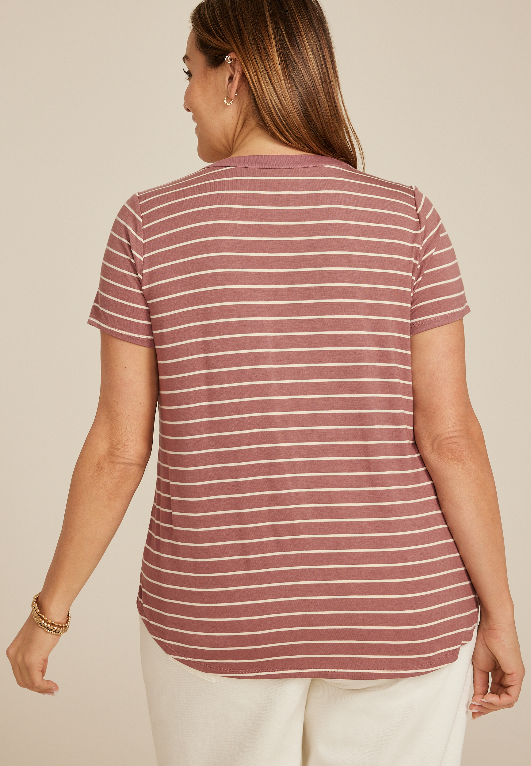 Plus Striped Lattice Front Short Sleeve Tee